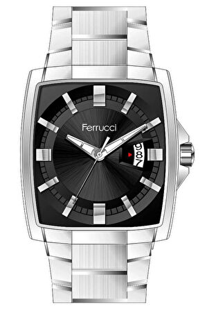 Ferrucci Dikdörtgen Büyük Kadran Takvimli Şık Erkek Kol Saati