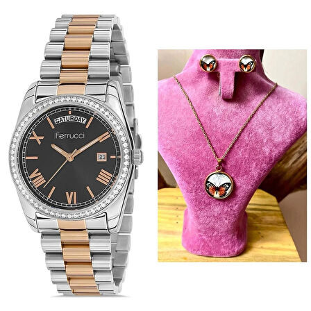 Takvimli Çelik Jübile Kordon Kadın Kol Saati+%100 Çelik Takı Seti Hediye