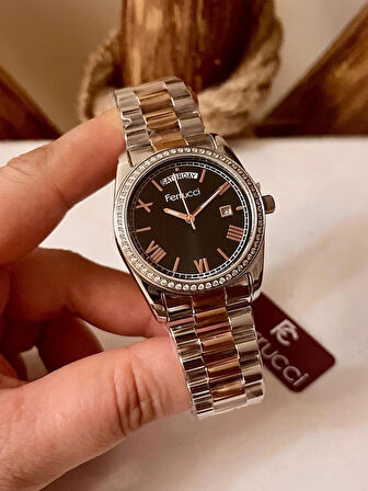 Takvimli Çelik Jübile Kordon Kadın Kol Saati+%100 Çelik Takı Seti Hediye