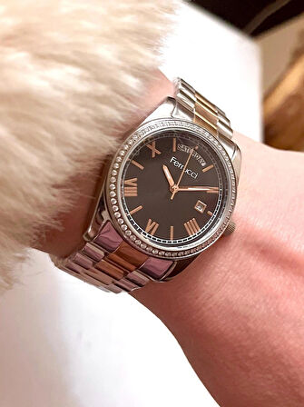 Takvimli Çelik Jübile Kordon Kadın Kol Saati+%100 Çelik Takı Seti Hediye