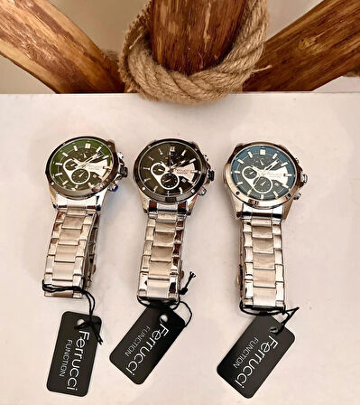 Ferrucci Tasarım Model Çelik Fonksiyonlu ve Takvimli Erkek Kol Saati