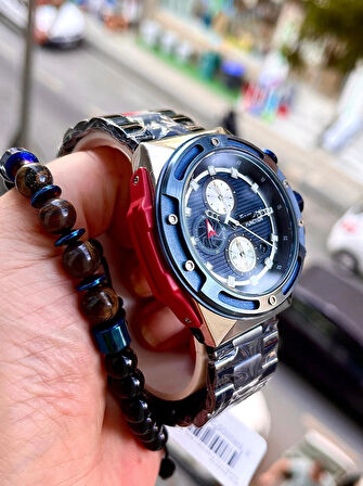 Spor Tasarım Fonksiyonlu&Takvimli Lacivert Erkek Kol Saat+Bileklik Hediye