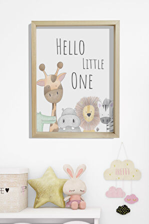 Dekor Loft Doğal Çam Çerçeveli Bebek ve Çocuk Odası Duvar Tablosu Hello Little One