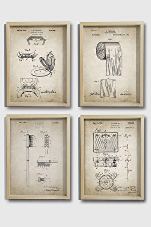 Dekor Loft Doğal Çam Çerçeveli Duvar Tablosu Antik Tuvalet Ekipmanları Patenti 1891