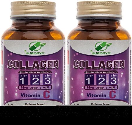 Yurdavit Hidrolize Kolajen Tip 1-2-3 2x50 Tablet Hyaluronik Asit C Vitamini Hydrolyzed Collagen 