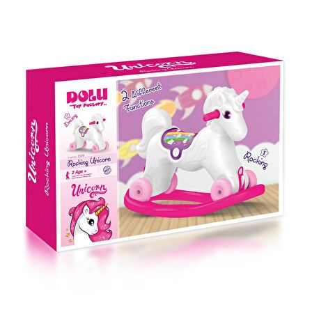 Dolu Unicorn Sallanan Tekerlekli At Pembe