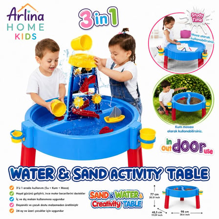 Arlina Home Kids 3'ü 1 Arada Aktivite Masası Su Kum Oyun Seti