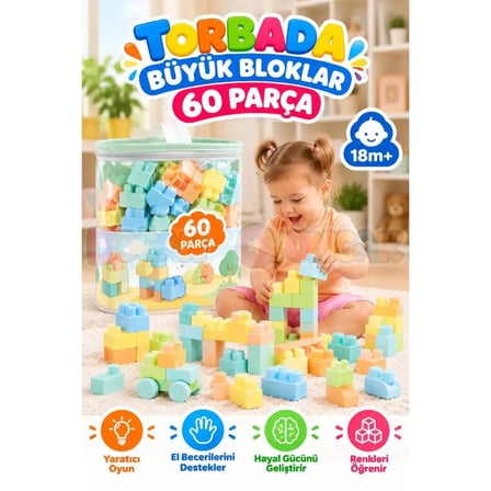 5216 BASKILI TORBADA BÜYÜK BLOKLAR 60 PARÇA