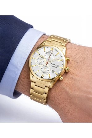 Ferrucci Erkek Kol Saati Gold Çelik Kordon 44 mm Quartz Mineral Cam