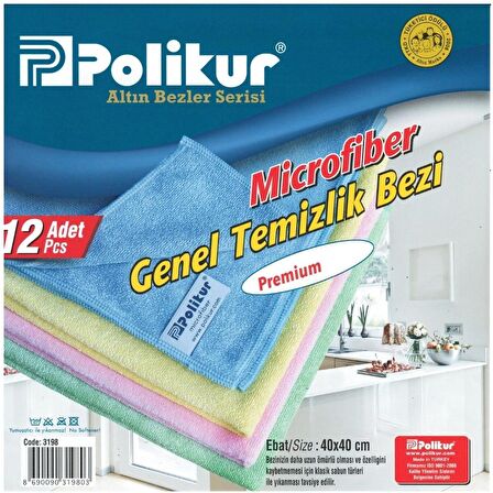 Polikur 3222 Mikrofiber Toz ve Cam Bezi 40 x 40 cm. - Yeşil - 8 Adet