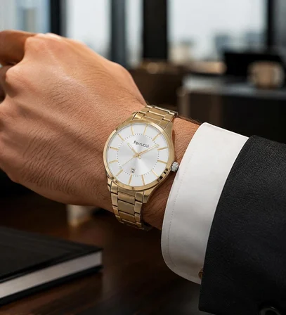 Ferrucci Gold Renk Takvimli Klasik Model Çelik Erkek Kol Saati