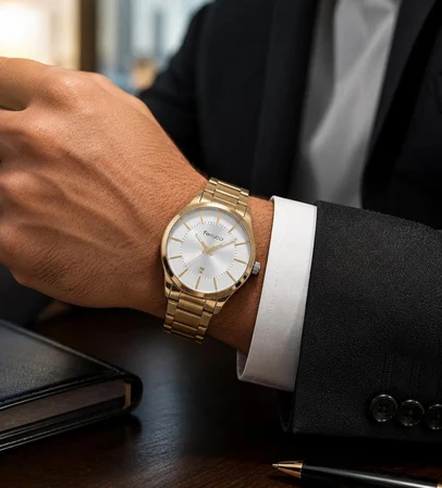 Ferrucci Gold Renk Takvimli Klasik Model Çelik Erkek Kol Saati