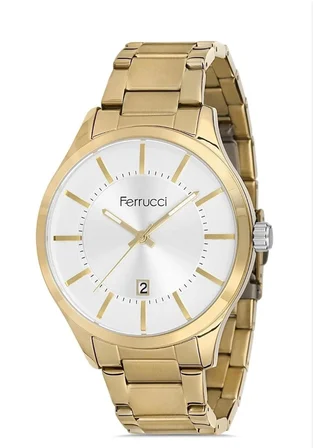 Ferrucci Gold Renk Takvimli Klasik Model Çelik Erkek Kol Saati