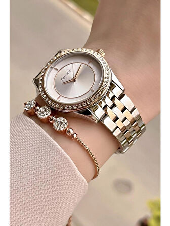Ferrucci Silver&Rose Çelik Taşlı Kadın Kol Saat+Bileklik Hediye