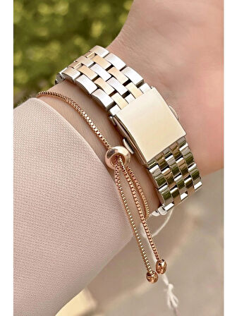 Ferrucci Silver&Rose Çelik Taşlı Kadın Kol Saat+Bileklik Hediye