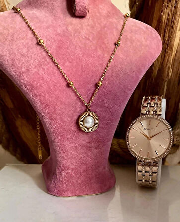 Rosegold Çelik Şık Klasik Kadın Kol Saati+%100 Çelik Kolye Hediyeli