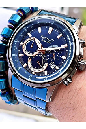 Ferrucci Lacivert Renk Fonsiyonlu&Takvimli Çelik Erkek Kol Saati