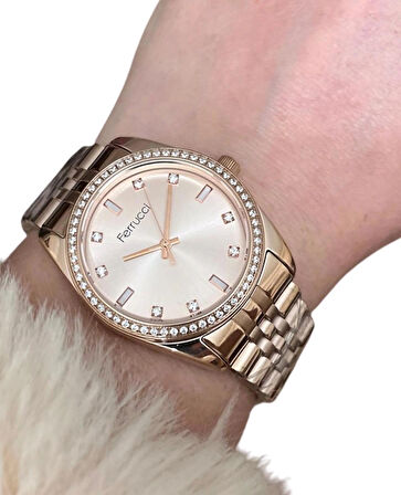 Ferrucci  Rosegold Çelik Şık Yeni Sezon Kadın Kol Saat+Bileklik Hediye