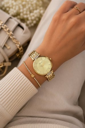 Ferrucci Taşlı Çelik Kasa Çelik Kordon Gold Renk Kadın Kol Saati 36 mm