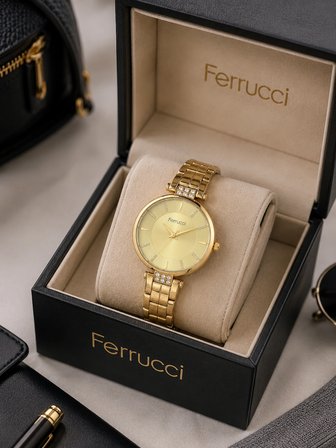 Ferrucci Taşlı Çelik Kasa Çelik Kordon Gold Renk Kadın Kol Saati 36 mm