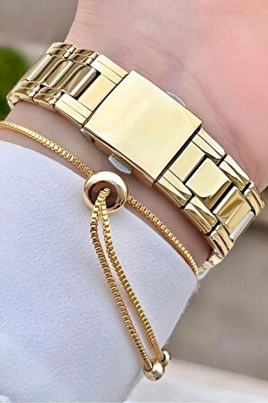Ferrucci Çelik Zirkon Taşlı Gold Renk Kadın Kol Saati+Bileklik