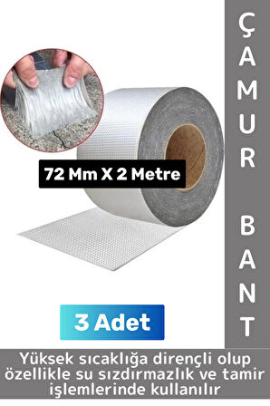 Ultra Güçlü Su Geçirmez Isıya Dayanıklı Alüminyum İzolasyon Tamirat 72 Mm X 2 Metre Çamur Bant 3 Adt