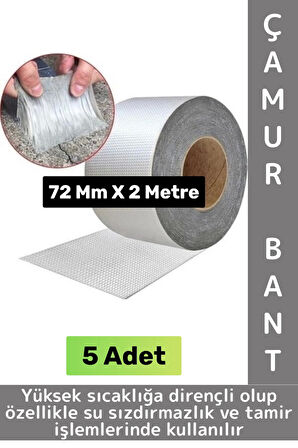 Ultra Güçlü Su Geçirmez Isıya Dayanıklı Alüminyum İzolasyon Tamirat 72 Mm X 2 Metre Çamur Bant 5 Adt
