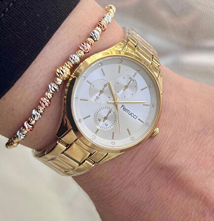 Ferrucci Gold Çelik Spor Şık Model Kadın Kol Saat+Dorika Bileklik