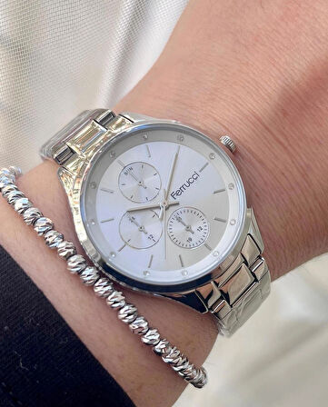 Ferrucci Silver Çelik Spor Şık Model Kadın Kol Saat+Dorika Bileklik
