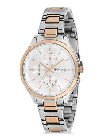 Ferrucci Silver&Rose Çelik Taşlı Şık Kadın Kol Saat+Bileklik Hediye