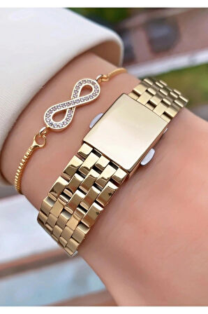 Ferrucci Zirkon Taşlı Altın Renk Çelik Şık Kadın Kol Saati 2 Yıl Garantili 