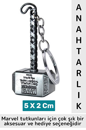 Yüksek Kaliteli Dekoratif Çok Şık Hediyelik Marvel Figürü Oynar Başlıklı Anahtarlık THOR ÇEKİCİ
