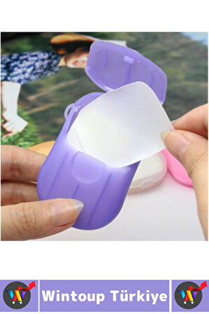 Seyahat Tipi Kamp Outdoor Okul Ofis Hafif Suda Kolay Çözünen Sabunluk Tasarımlı Kağıt Sabun 20 Adet