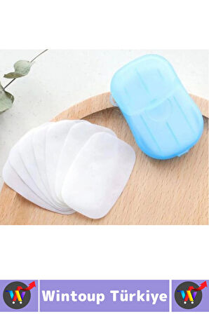 Seyahat Tipi Kamp Outdoor Okul Ofis Hafif Suda Kolay Çözünen Sabunluk Tasarımlı Kağıt Sabun 20 Adet