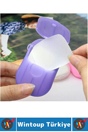 Seyahat Tipi Kamp Outdoor Okul Ofis Hafif Suda Kolay Çözünen Sabunluk Tasarımlı Kağıt Sabun 40 Adet