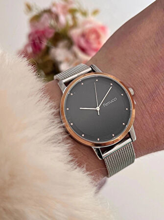 Ferrucci Ayarlanailir Hasır Kordon Çelik Kadın Kol Saati+%100 Çelik Kolye Hediyeli