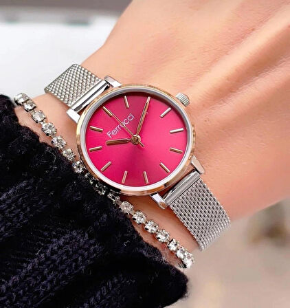 Ferrucci Hasır Ayarlanabilir Kordon Minimal Kasa Kadın Kol Saati+Bileklik