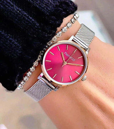 Ferrucci Hasır Ayarlanabilir Kordon Minimal Kasa Kadın Kol Saati+Bileklik