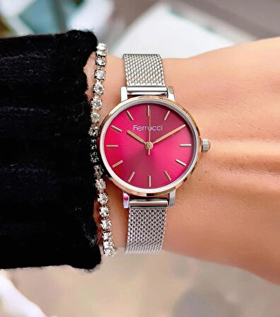 Ferrucci Hasır Ayarlanabilir Kordon Minimal Kasa Kadın Kol Saati+Bileklik