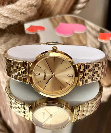 Ferrucci Gold Çelik Klasik Model Kadın Kol Saat+Bileklik Hediyeli