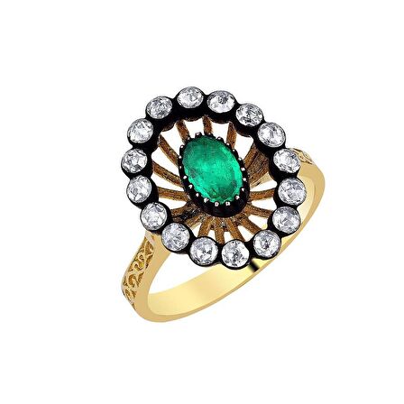 0.49 Karat Elmaslı Zümrüt Oval Yüzük EY265