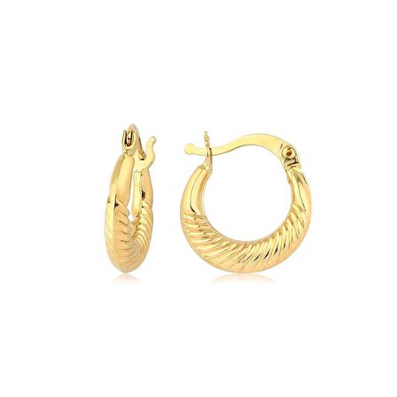 Yelpaze Motifli Minik Altın Küpe (Çap:1.2cm)