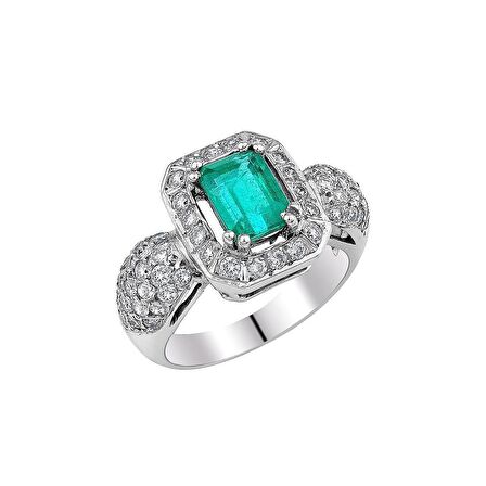 1.18 Karat Pırlantalı Pırlantalı Zümrüt Yüzük PR.YZK004