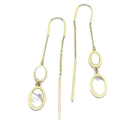 Oval Sedef Altın Sallantılı Küpe