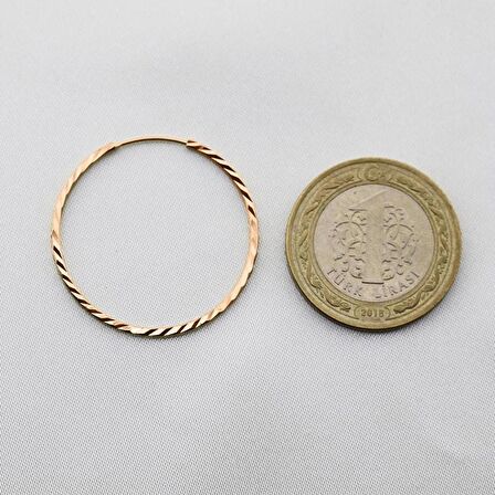 Yelpaze Kalemli Pembe Altın Halka Küpe (Çapı: 3.5cm - Rose Gold)