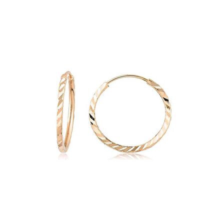 Yelpaze Kalemli Pembe Altın Halka Küpe (Çapı: 1.8cm - Rose Gold) 