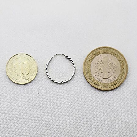 Beyaz Yelpaze Kalemli Altın Halka Küpe (Çapı: 1.8cm)