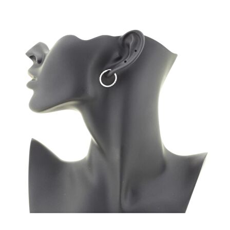 Beyaz Yelpaze Kalemli Altın Halka Küpe (Çapı: 1.8cm)