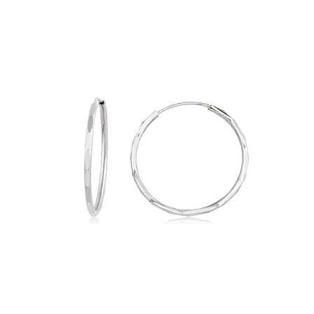 Beyaz Altın Kalem İşli Halka Küpe (Çapı: 2.60cm)