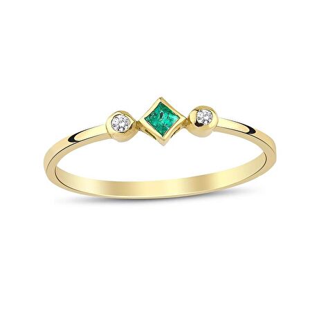 0.02 Karat Pırlantalı Zümrüt Hafif Yüzük PY1493-5